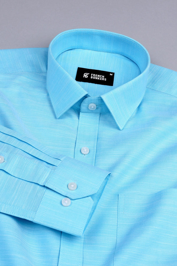 Electric sky blue with white ruff lines solid shirt