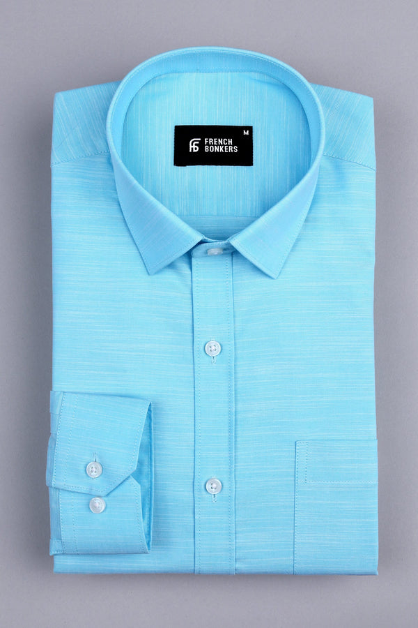 Electric sky blue with white ruff lines solid shirt