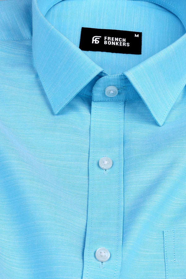 Electric sky blue with white ruff lines solid shirt