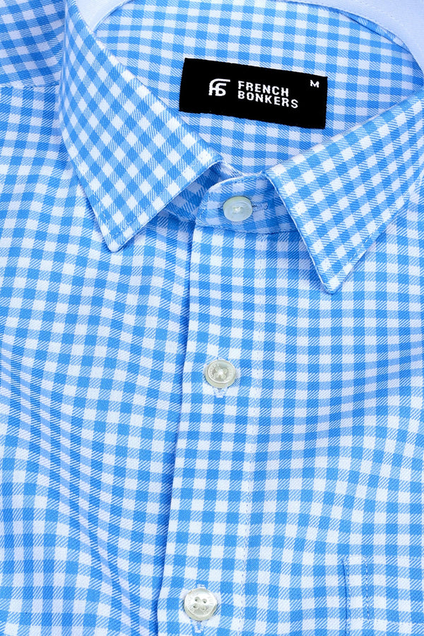 Classic sky blue with white twill check shirt