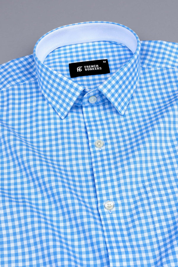 Classic sky blue with white twill check shirt