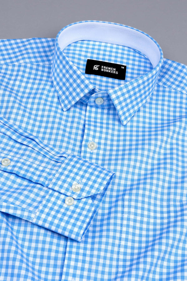 Classic sky blue with white twill check shirt