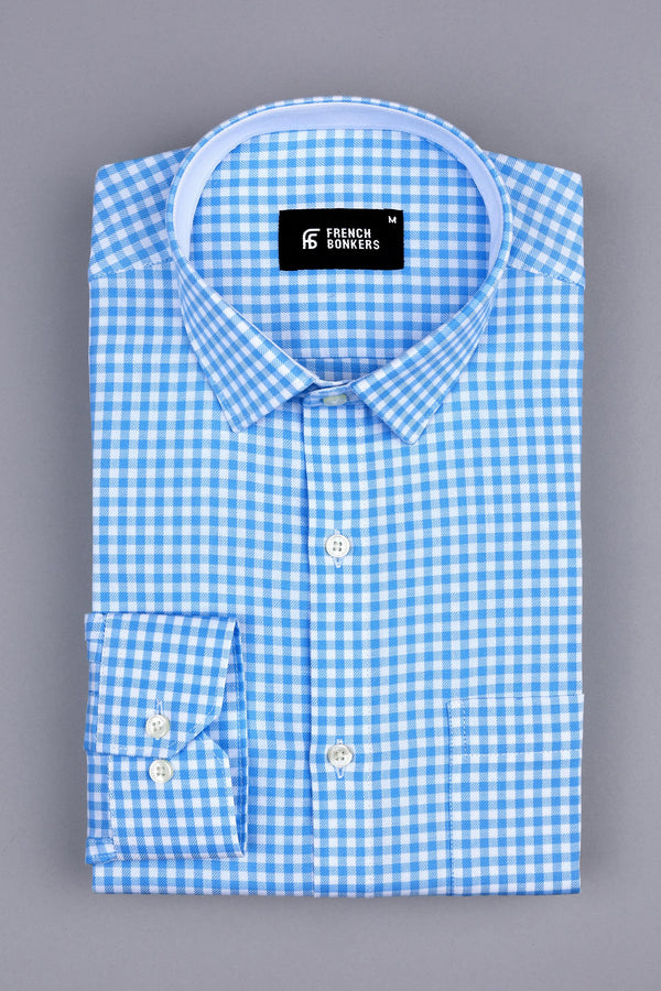 Classic sky blue with white twill check shirt