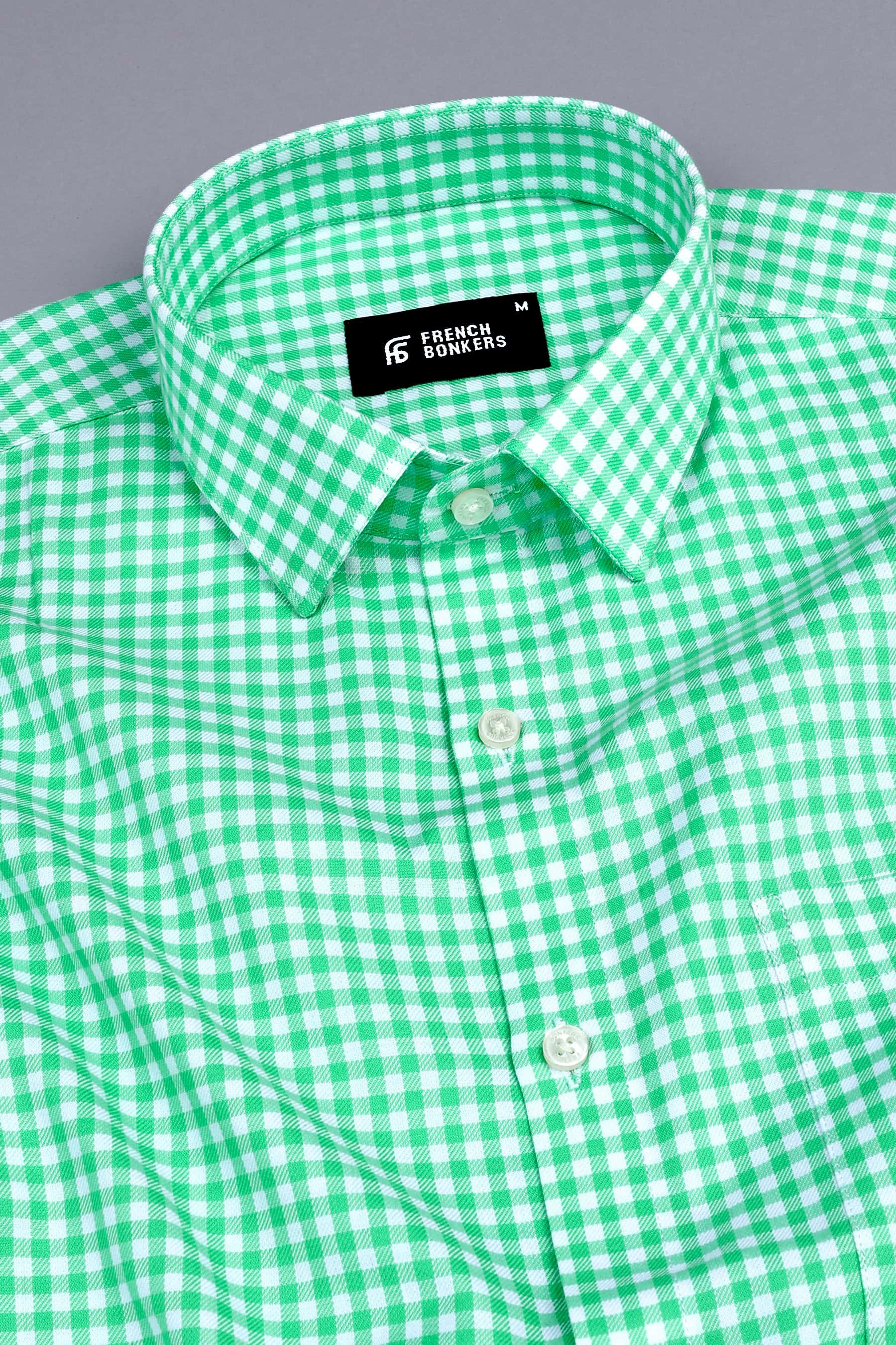 Classic parrot green with white twill check shirt