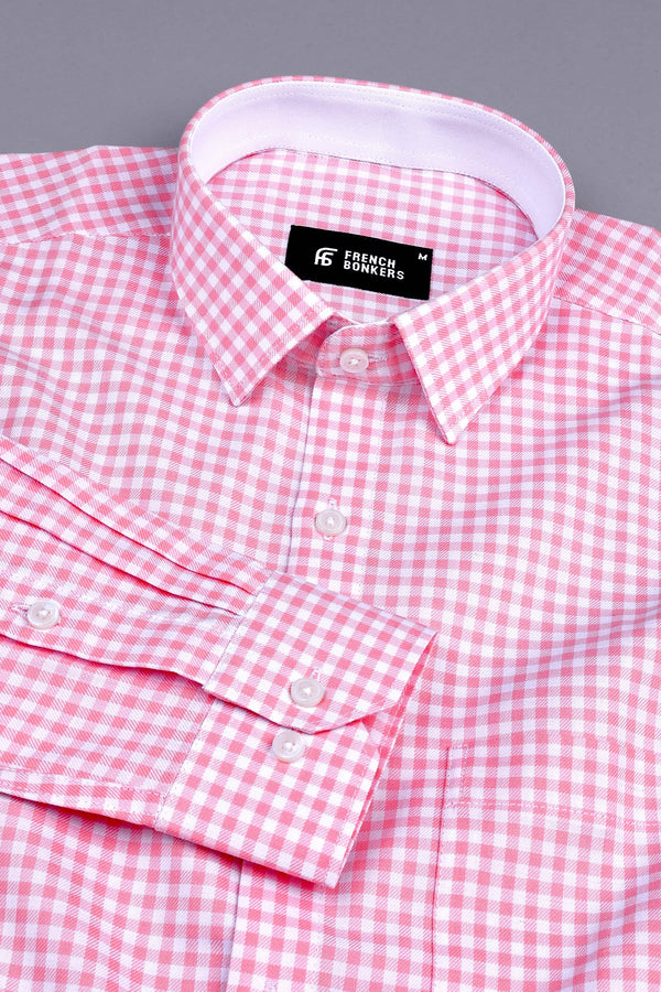 Classic baby Pink with white twill check shirt