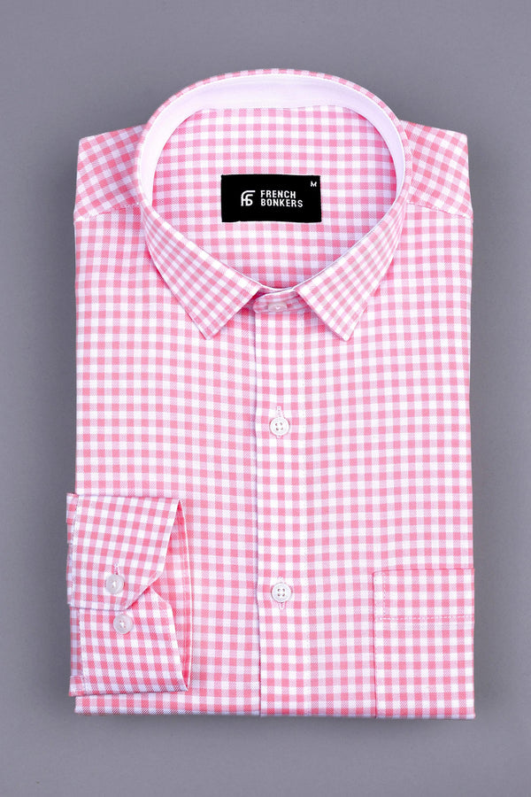 Classic baby Pink with white twill check shirt