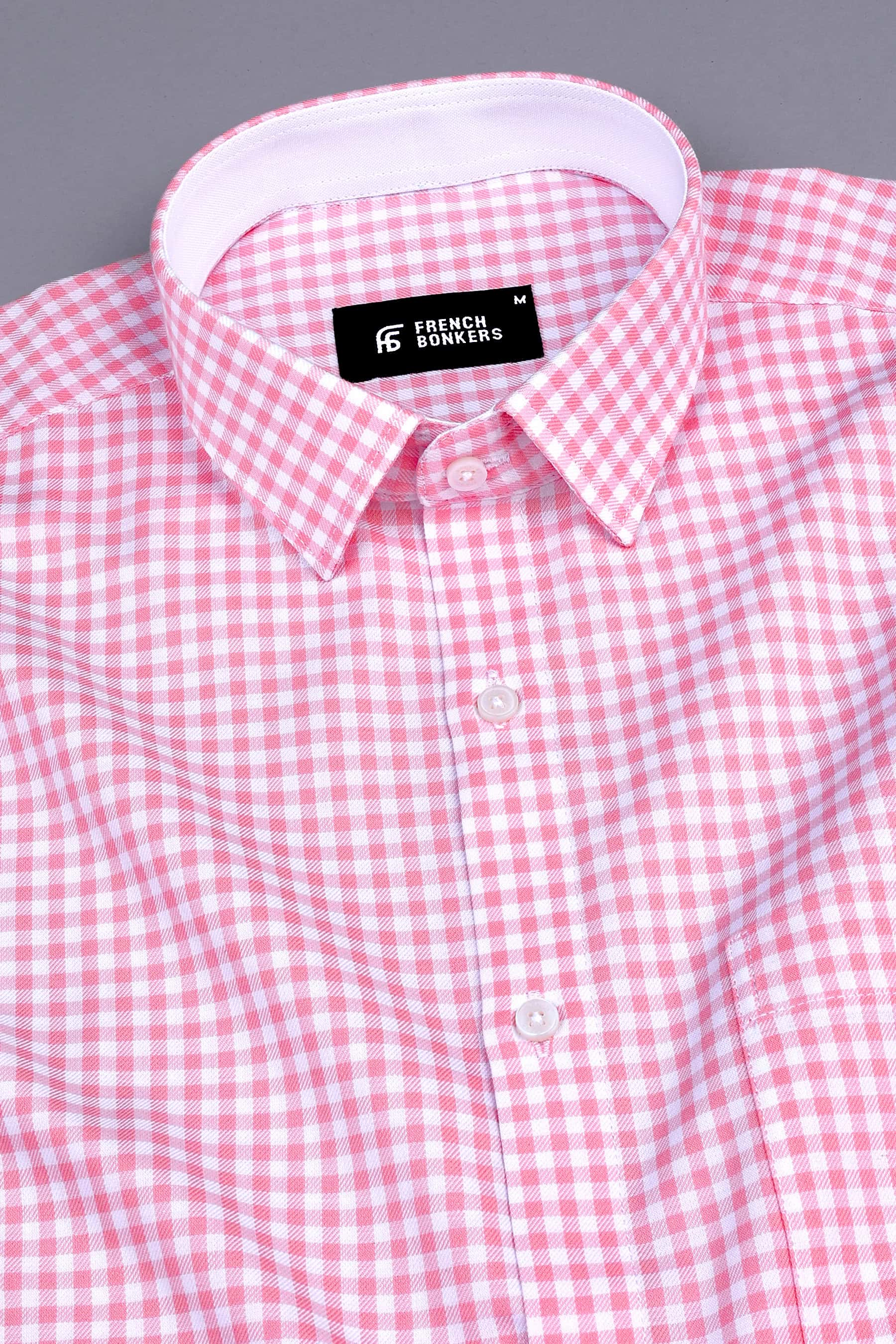 Classic baby Pink with white twill check shirt