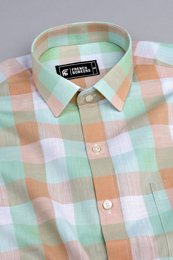 Light orange with green and white box check shirt