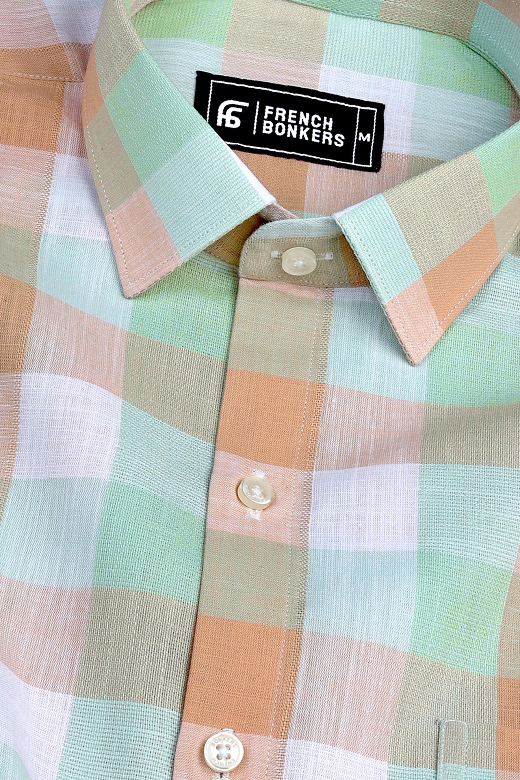 Light orange with green and white box check shirt