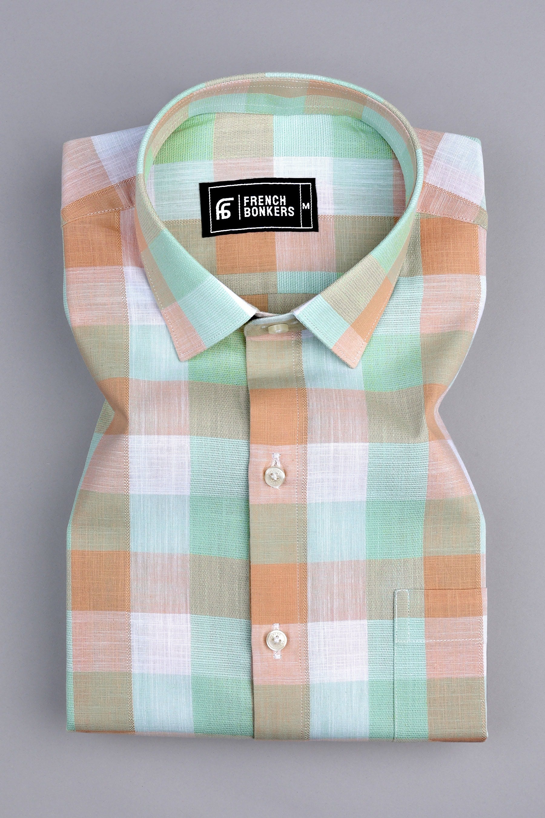 Light orange with green and white box check shirt