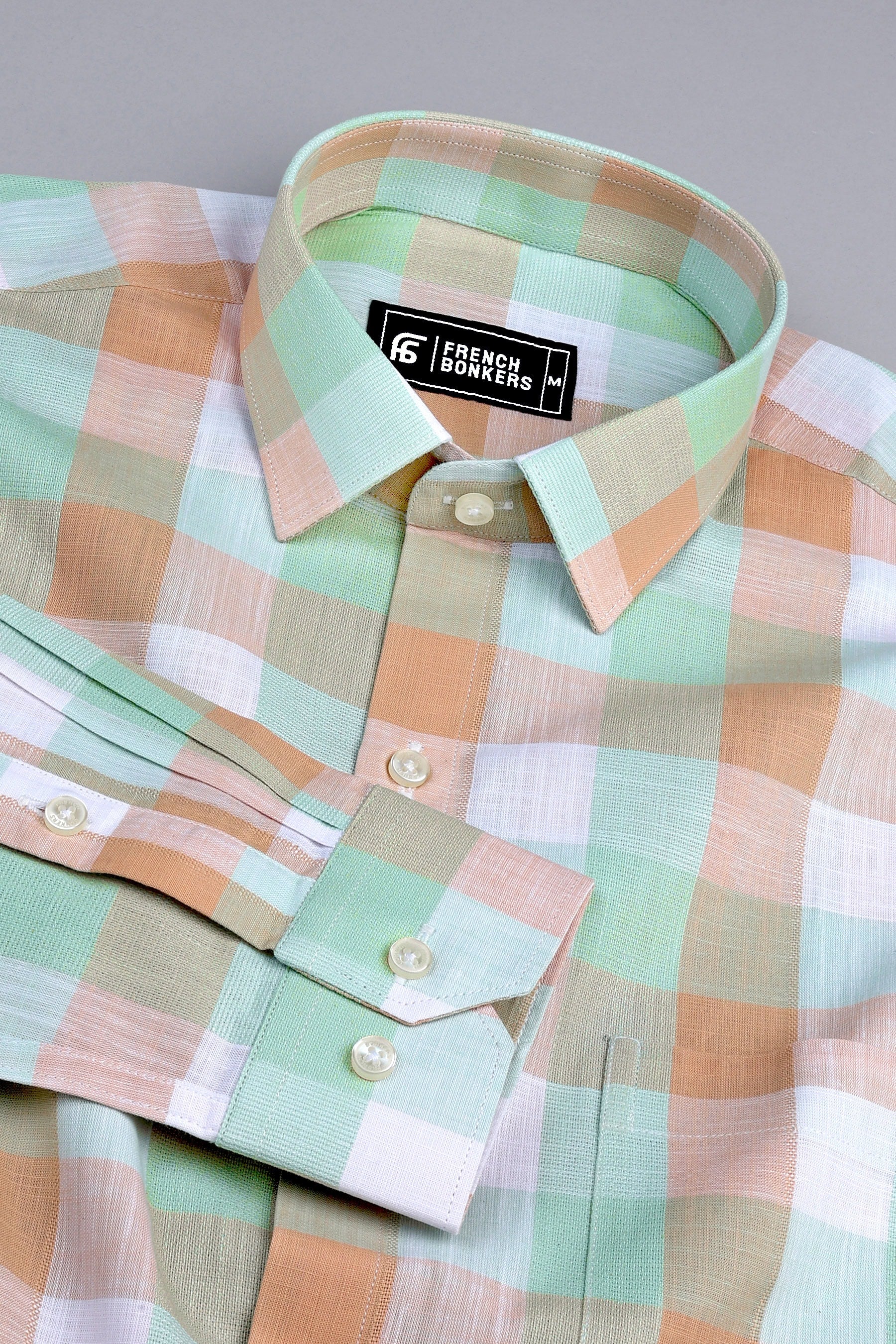 Light orange with green and white box check shirt