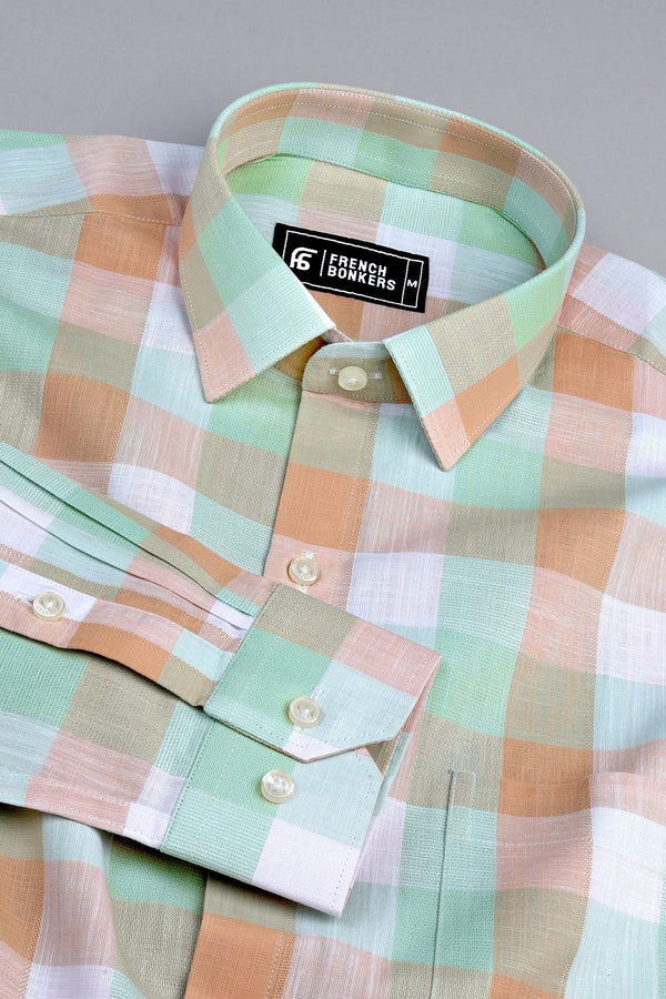 Light orange with green and white box check shirt