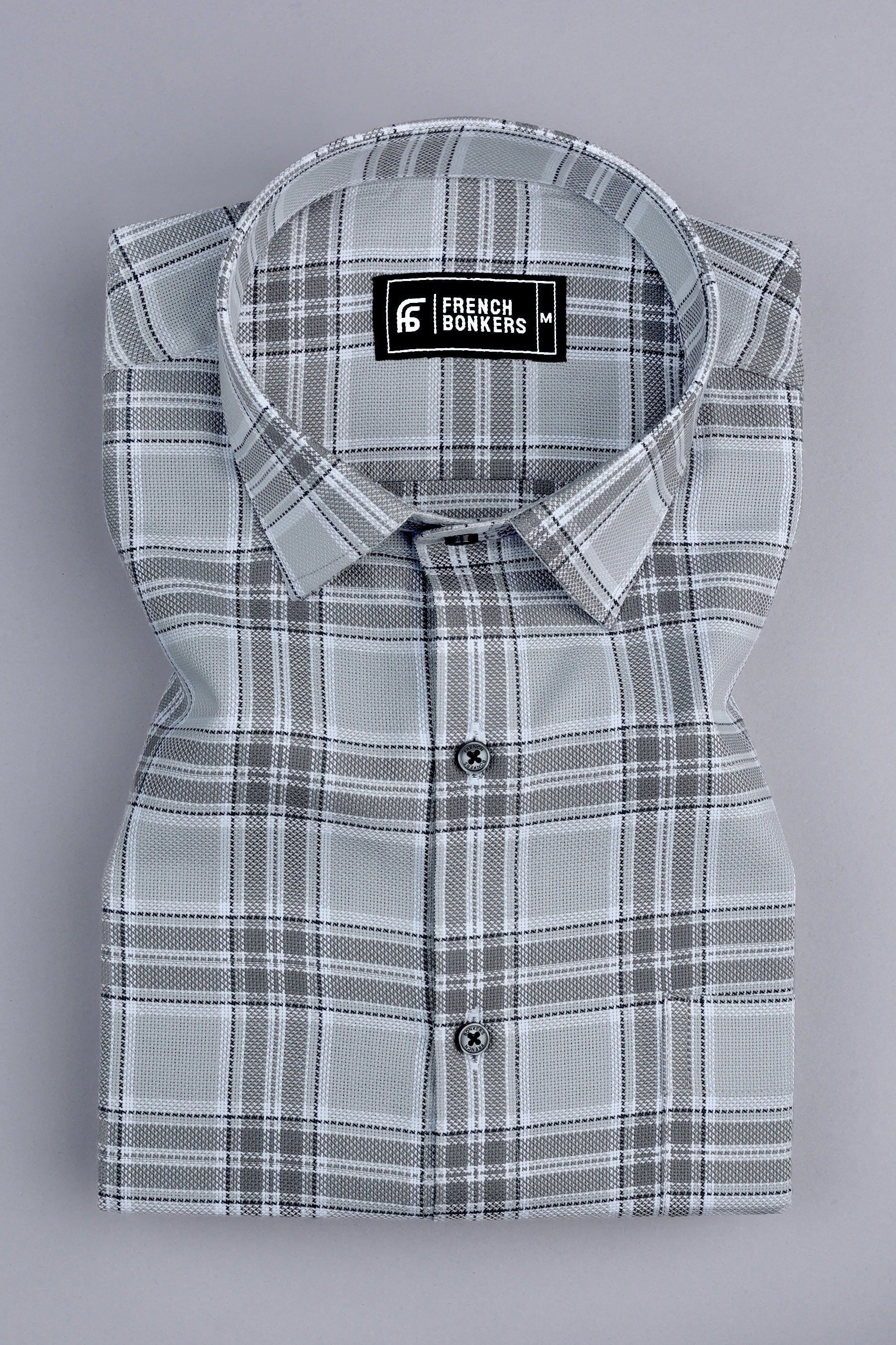 Fossil grey with white windowpane check shirt