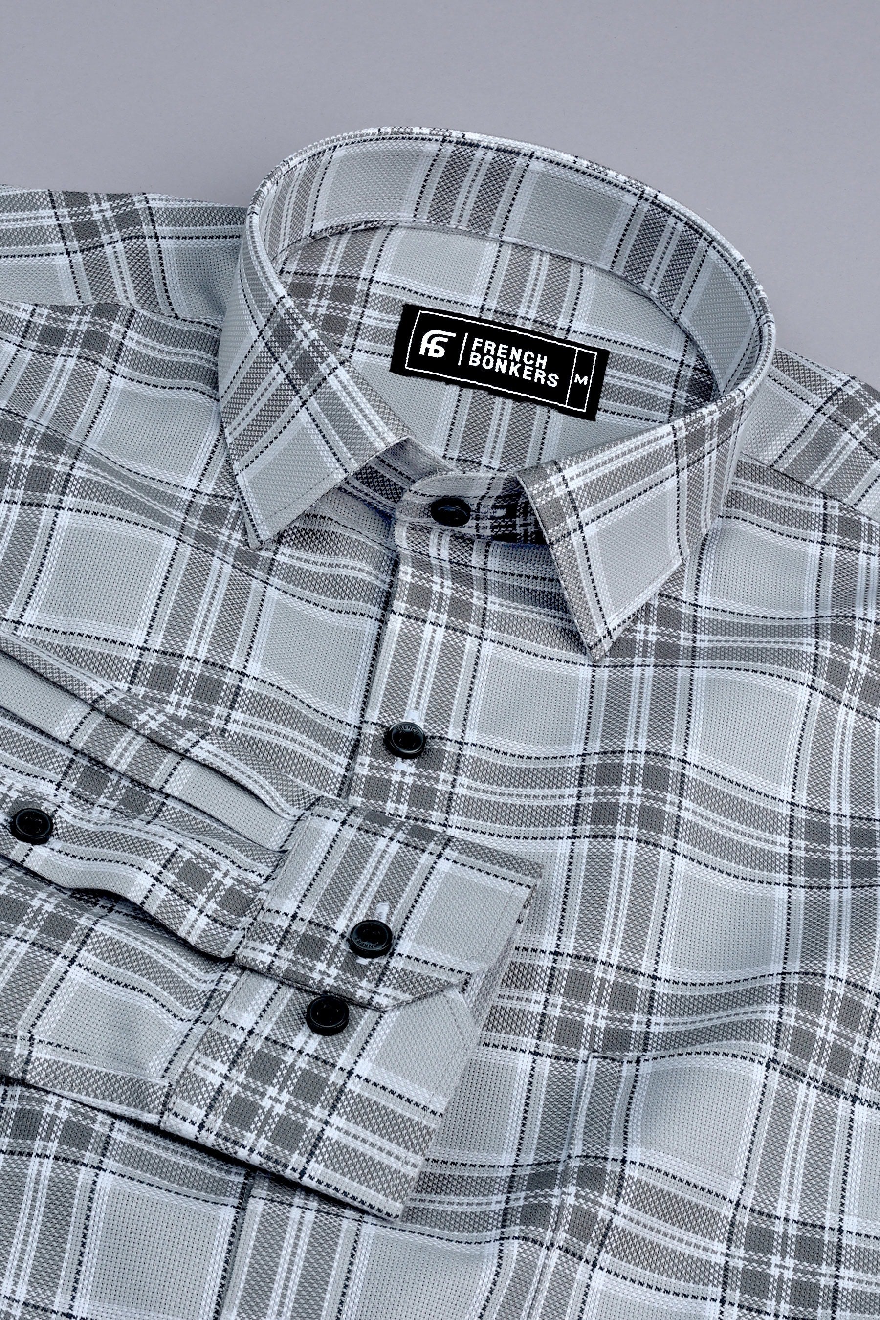 Fossil grey with white windowpane check shirt