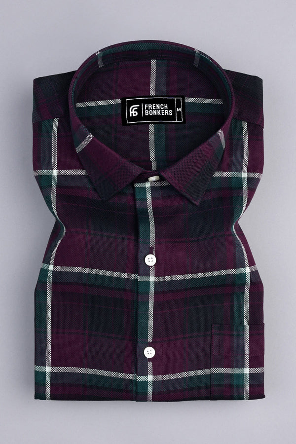 Dark Purple with black windowpane check shirt