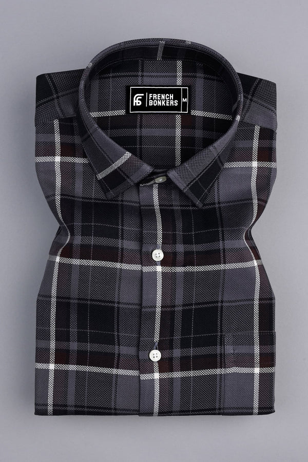 Jade black with grey windowpane check shirt