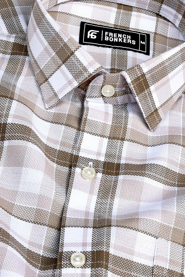 Brown with white windowpane check shirt