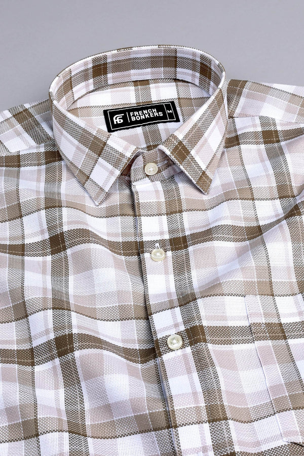 Brown with white windowpane check shirt