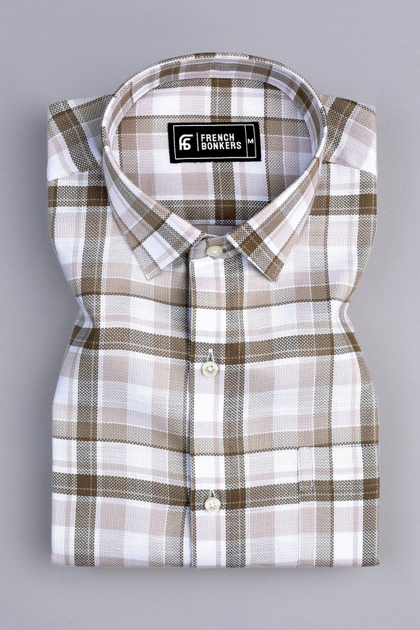 Brown with white windowpane check shirt