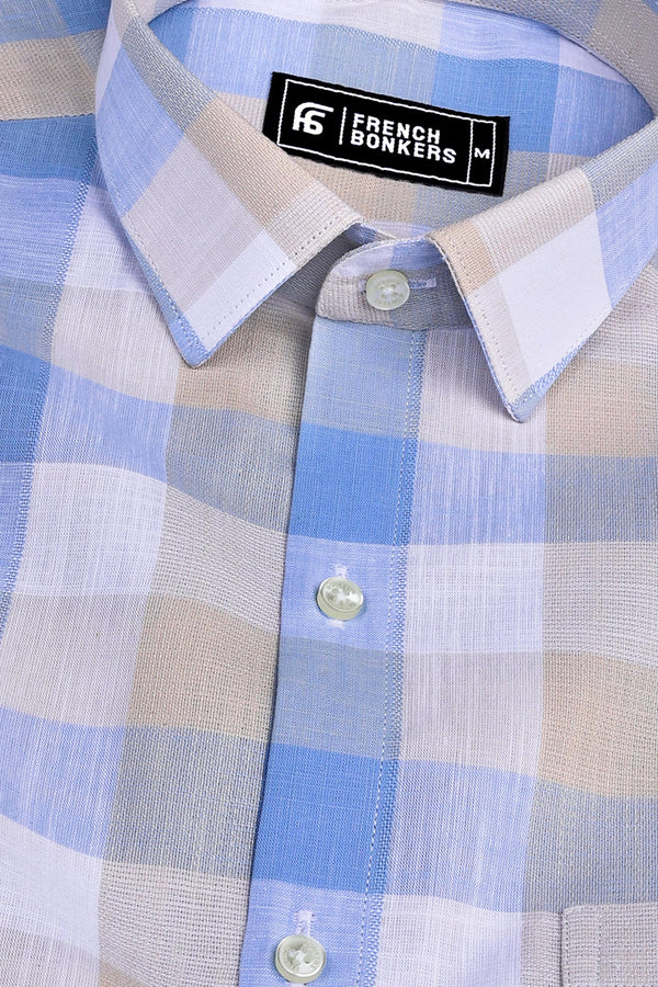 Light orange with Blue and white box check shirt