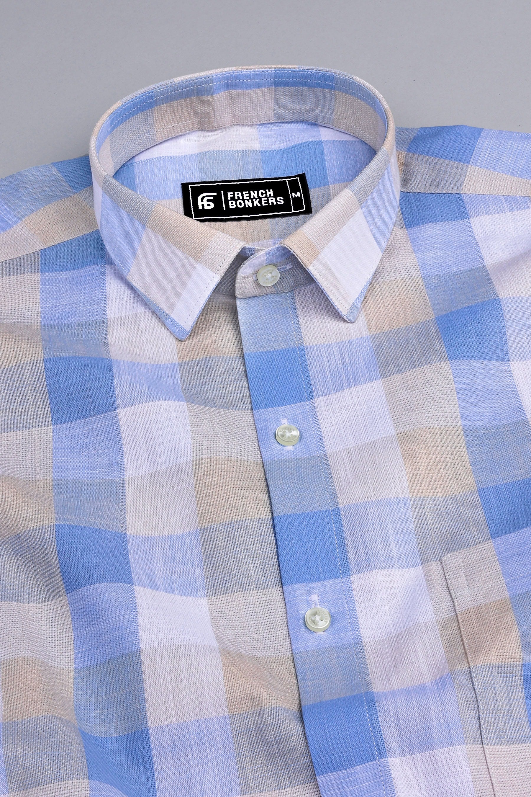 Light orange with Blue and white box check shirt