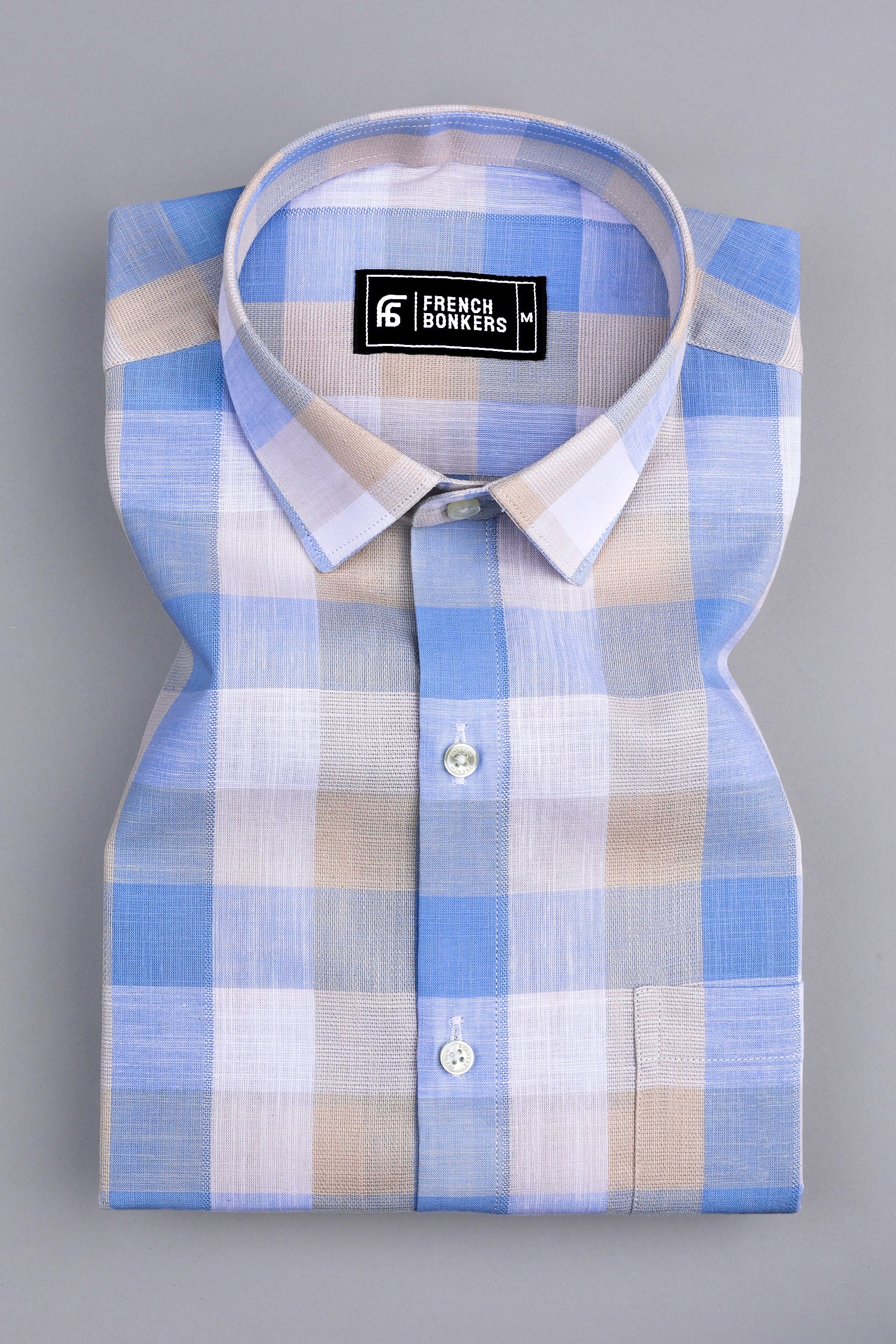 Light orange with Blue and white box check shirt