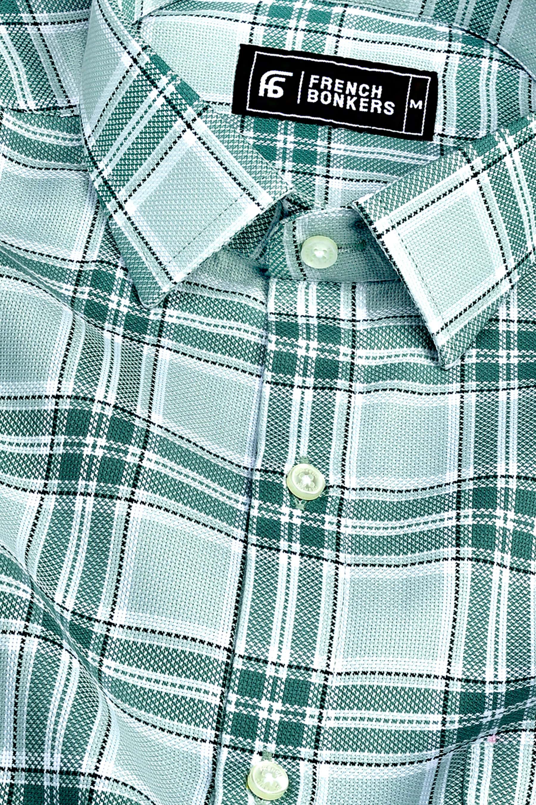 Green with white windowpane check shirt