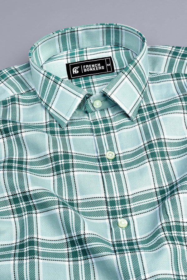 Green with white windowpane check shirt