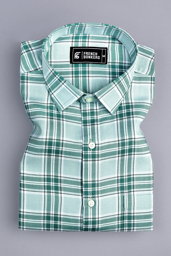 Green with white windowpane check shirt