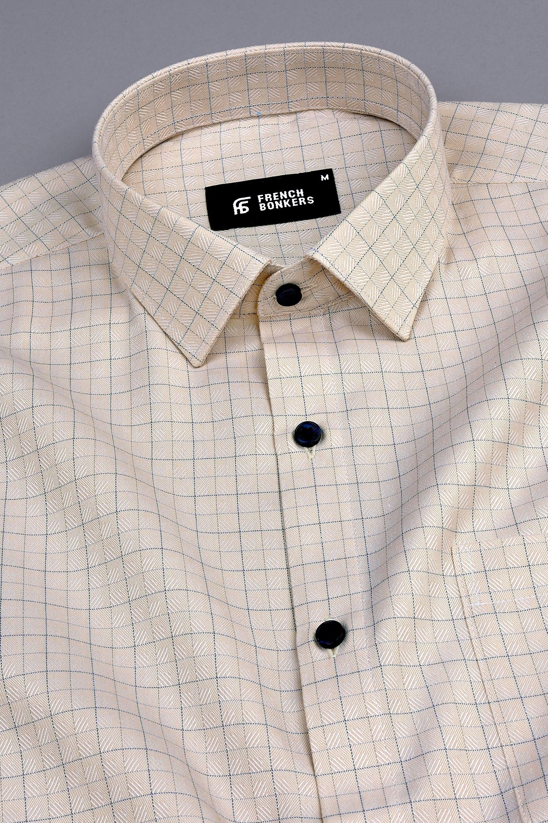 Brown with grey and blue Line check shirt