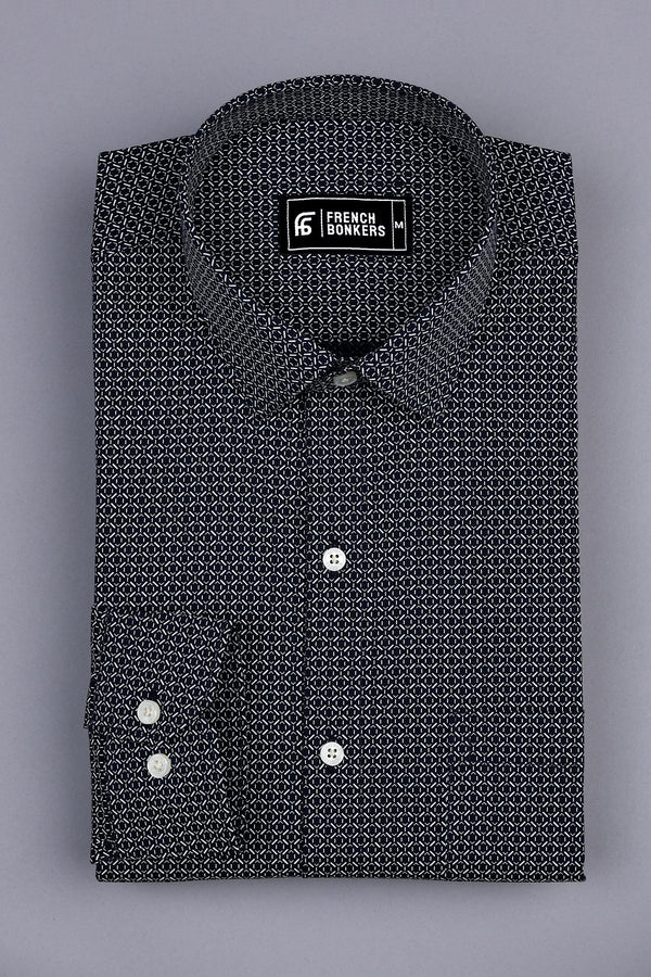 Indigo blue with white block printed cotton shirt