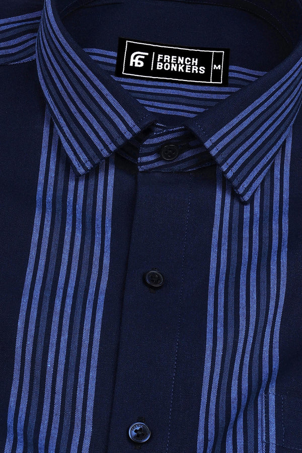 Dark blue with royal blue line cotton stripe shirt