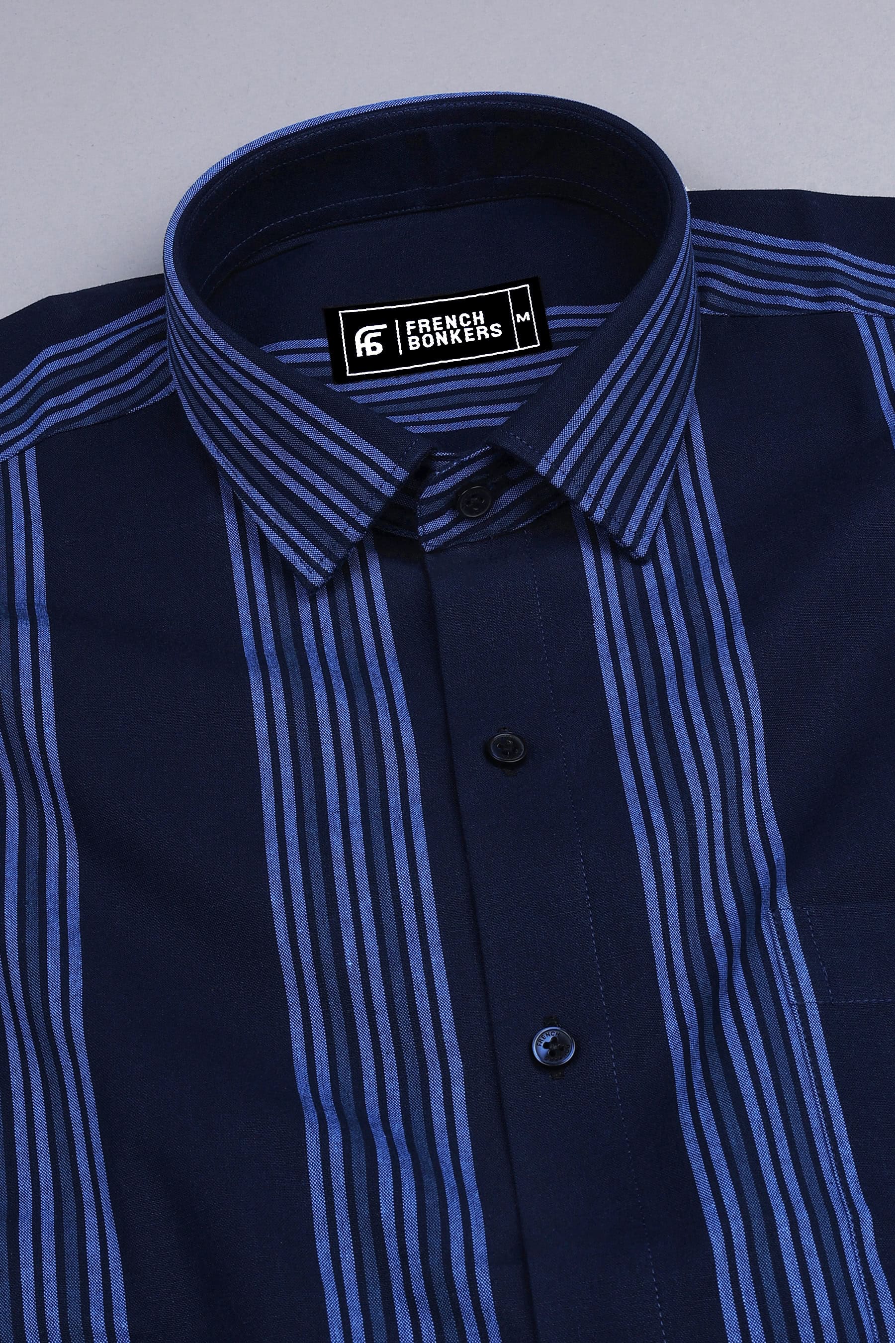 Dark blue with royal blue line cotton stripe shirt