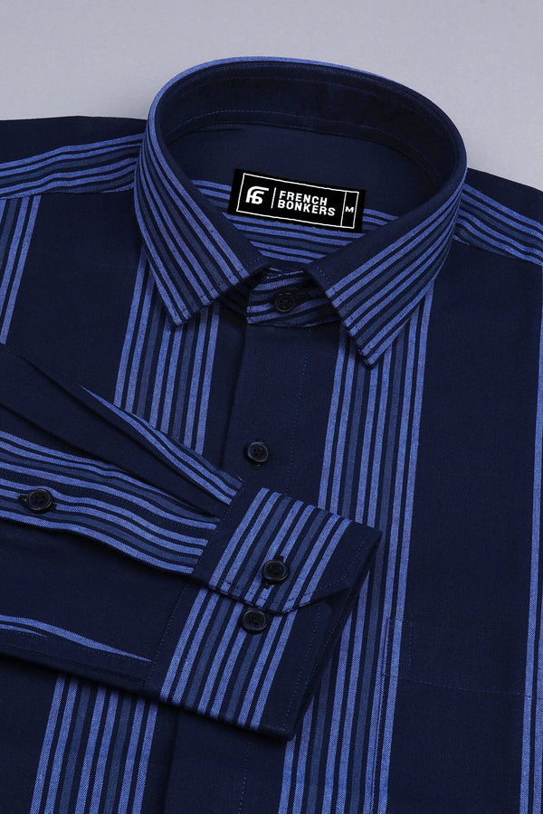 Dark blue with royal blue line cotton stripe shirt