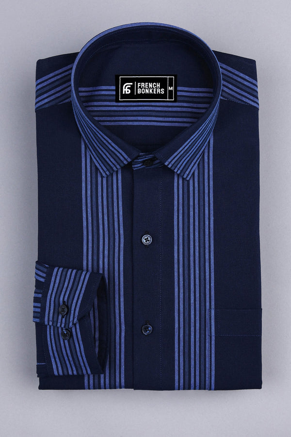 Dark blue with royal blue line cotton stripe shirt