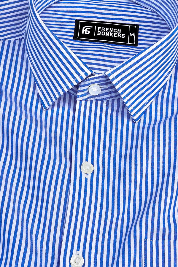 Dark blue with white line bengal stripe shirt