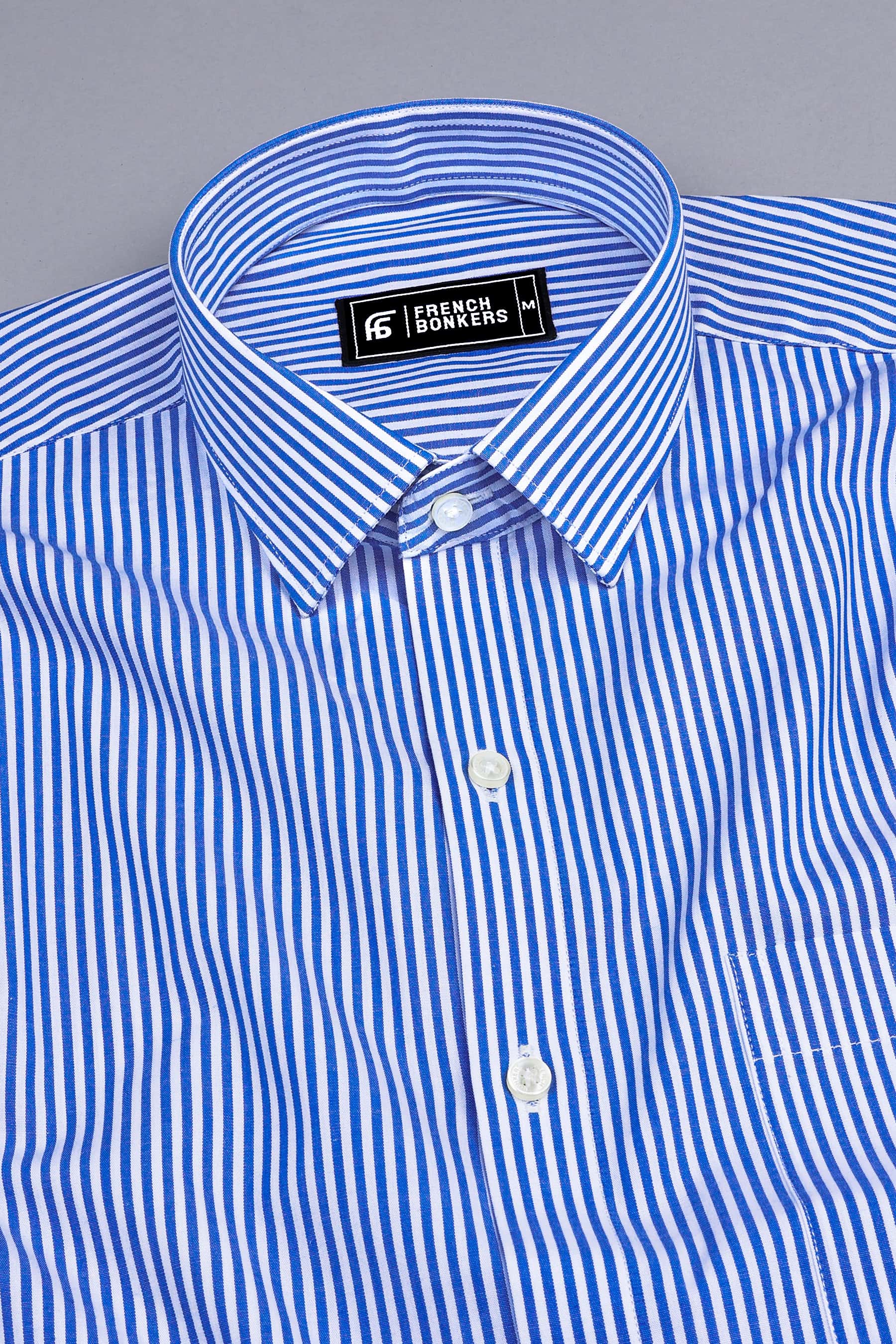 Dark blue with white line bengal stripe shirt