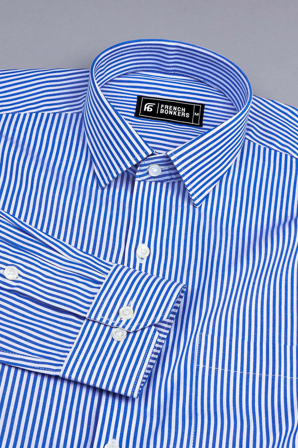 Dark blue with white line bengal stripe shirt