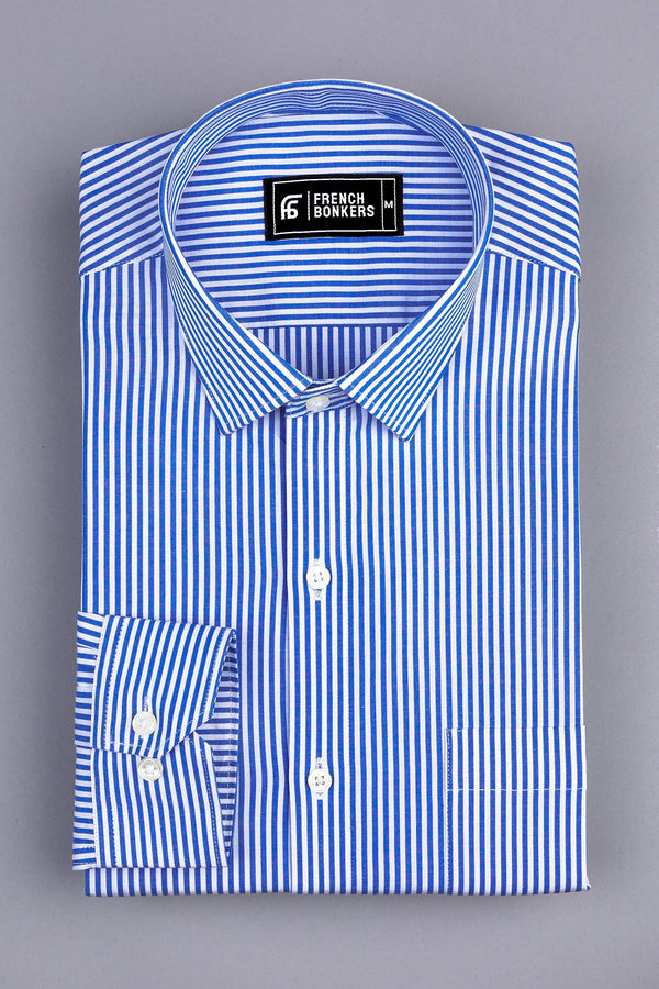 Dark blue with white line bengal stripe shirt