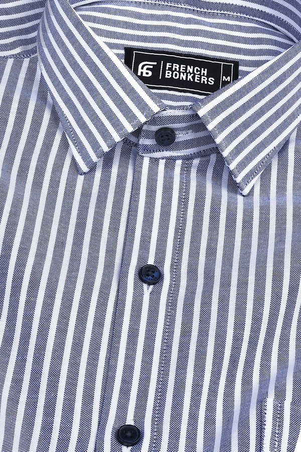 Navy blue with white line oxford stripe shirt