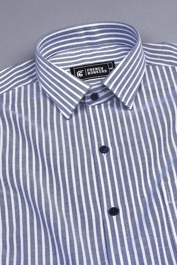 Navy blue with white line oxford stripe shirt