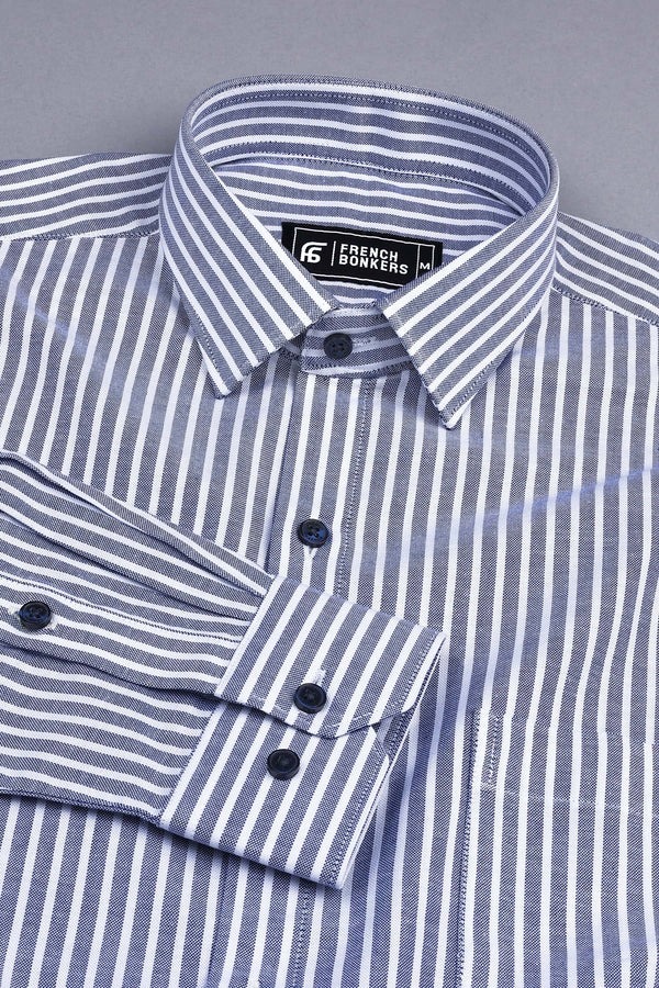 Navy blue with white line oxford stripe shirt