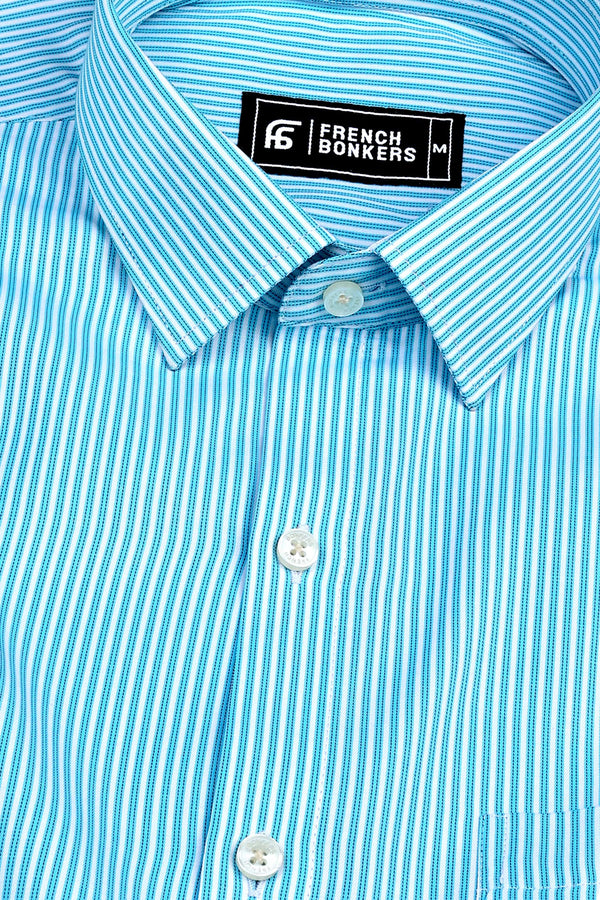 Sky blue with white and blue Line stripe shirt