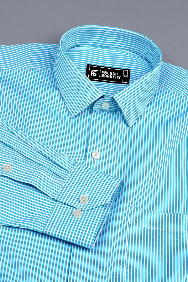 Sky blue with white and blue Line stripe shirt