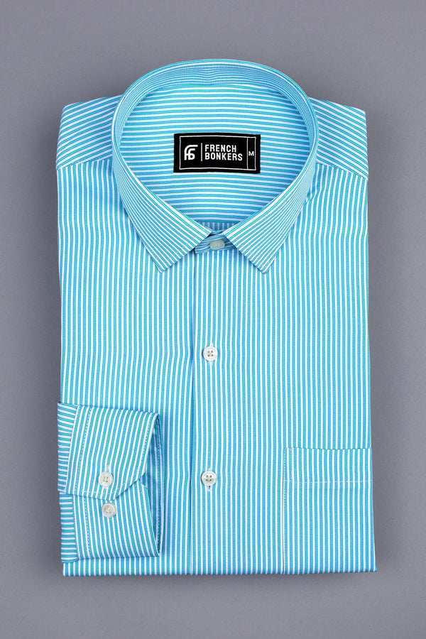 Sky blue with white and blue Line stripe shirt