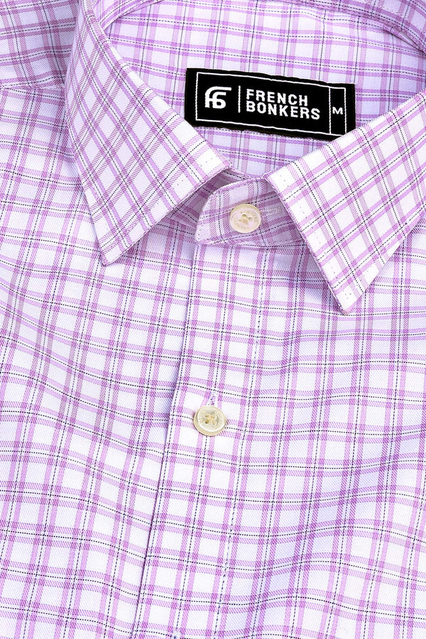 White with purple and blue Lines classic twill check shirt