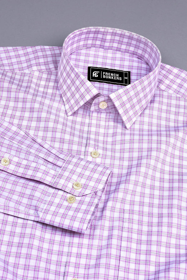 White with purple and blue Lines classic twill check shirt