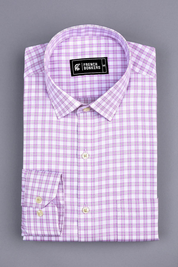 White with purple and blue Lines classic twill check shirt