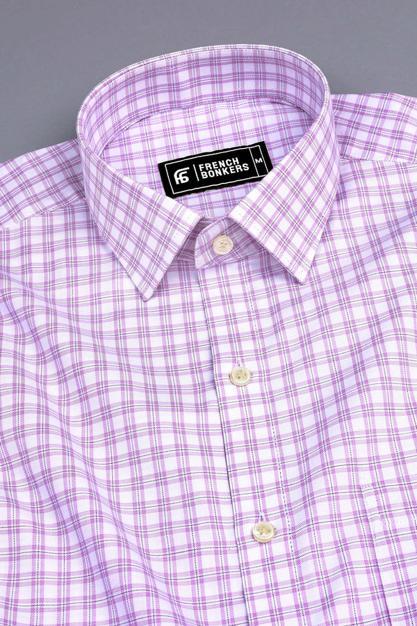 White with purple and blue Lines classic twill check shirt