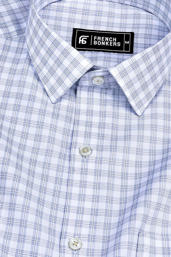 White with grey and blue Lines classic twill check shirt